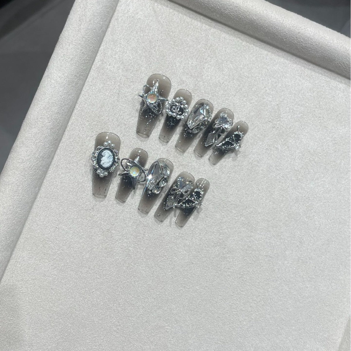 H290 Moonlight beautiful fairy full of diamonds HANDMADE NAIL