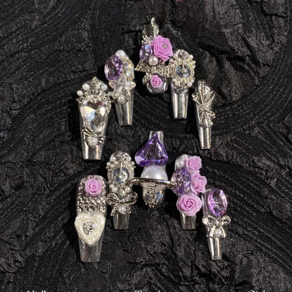 H344 Heavy Industry Silver Purple Carving HANDMADE NAIL