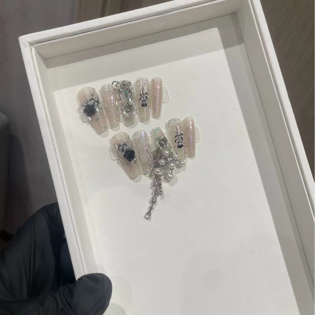 H291 Black Shadow Butterfly Tassel HANDMADE NAIL