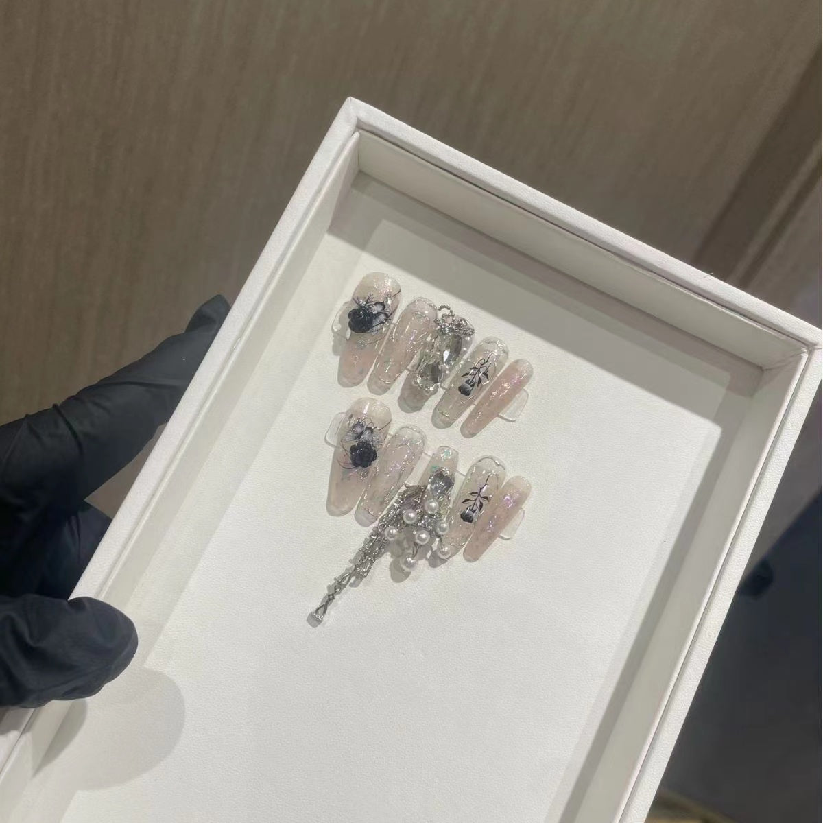 H291 Black Shadow Butterfly Tassel HANDMADE NAIL