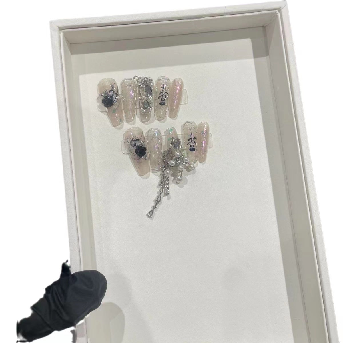 H291 Black Shadow Butterfly Tassel HANDMADE NAIL