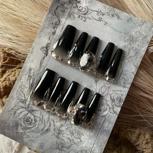 H293 Black helmet diamond HANDMADE NAIL