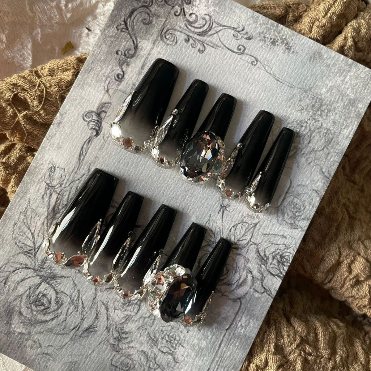 H293 Black helmet diamond HANDMADE NAIL