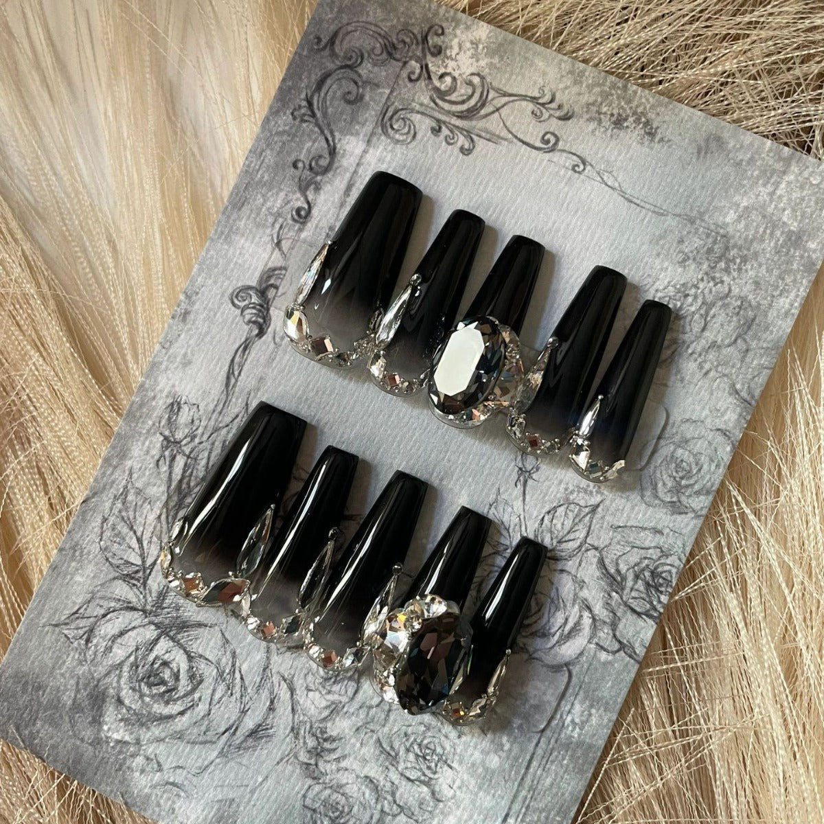 H293 Black helmet diamond HANDMADE NAIL