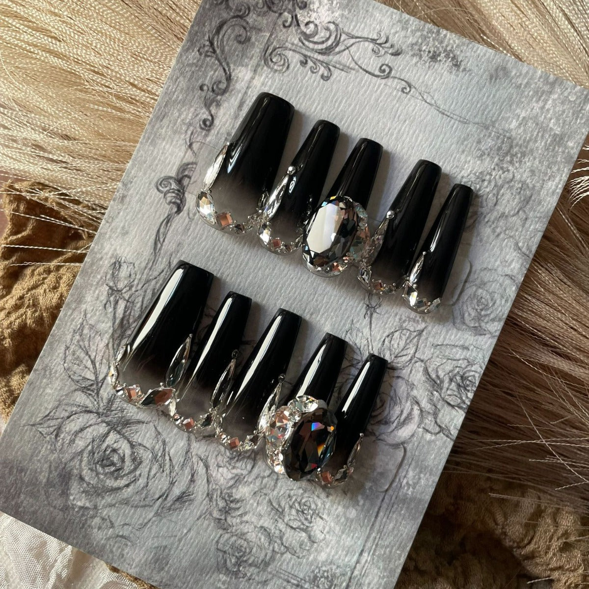 H293 Black helmet diamond HANDMADE NAIL