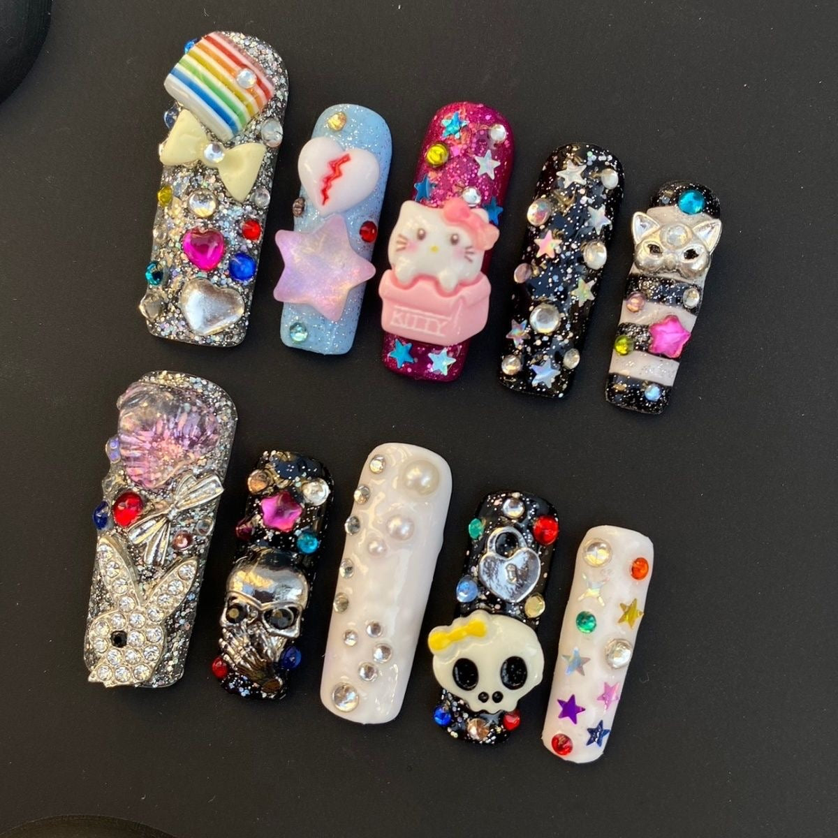 HK65 Bow Cat's Eye Middle Finger Cat HANDMADE NAIL