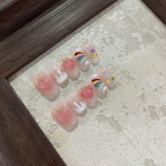 H361 Hand drawn Peach Rainbow HANDMADE NAIL