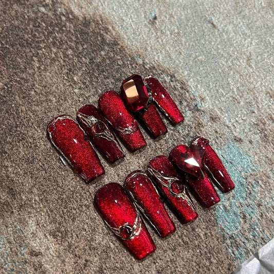 H363 New Year's Bull Blood Ruby HANDMADE NAIL