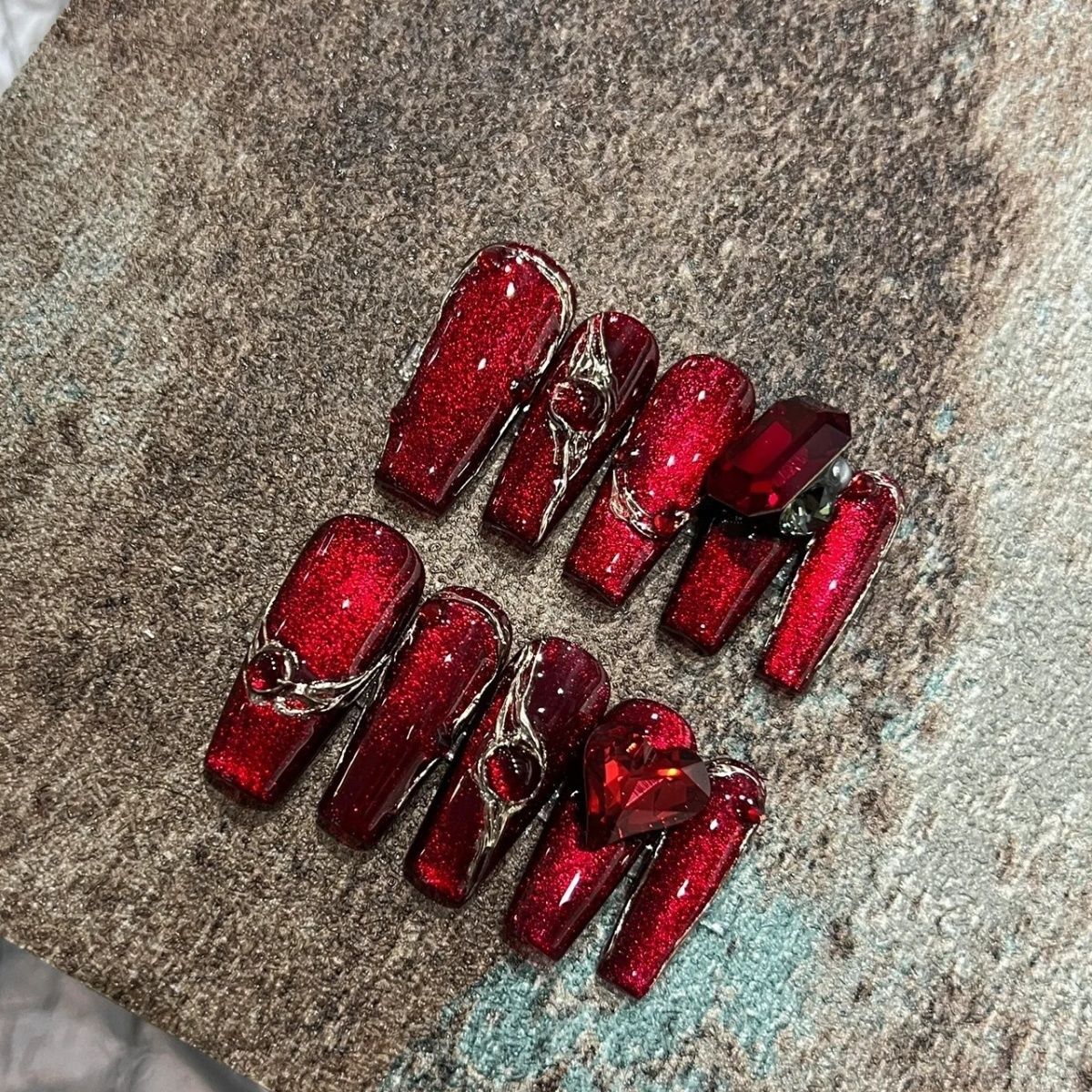 H363 New Year's Bull Blood Ruby HANDMADE NAIL