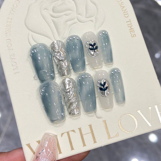 H364 Louds And Mist Transparent Blue HANDMADE NAIL