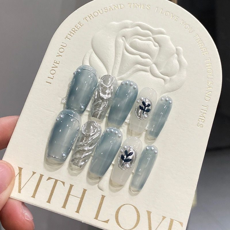 H364 Louds And Mist Transparent Blue HANDMADE NAIL