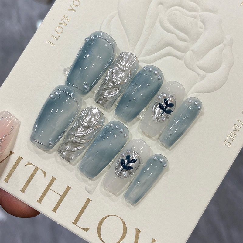 H364 Louds And Mist Transparent Blue HANDMADE NAIL