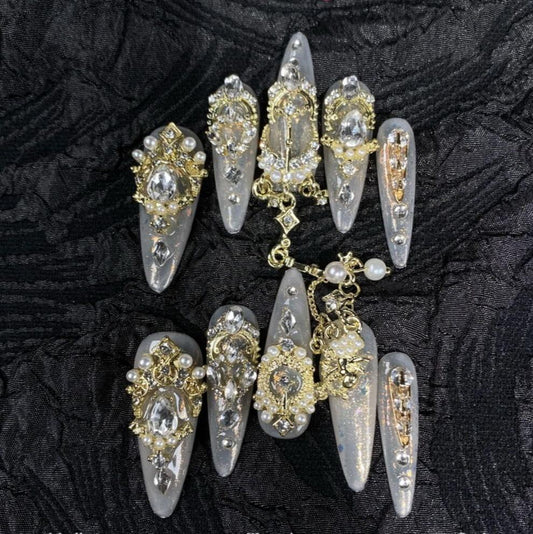 H345 Luxury Palace Golden Crown HANDMADE NAIL