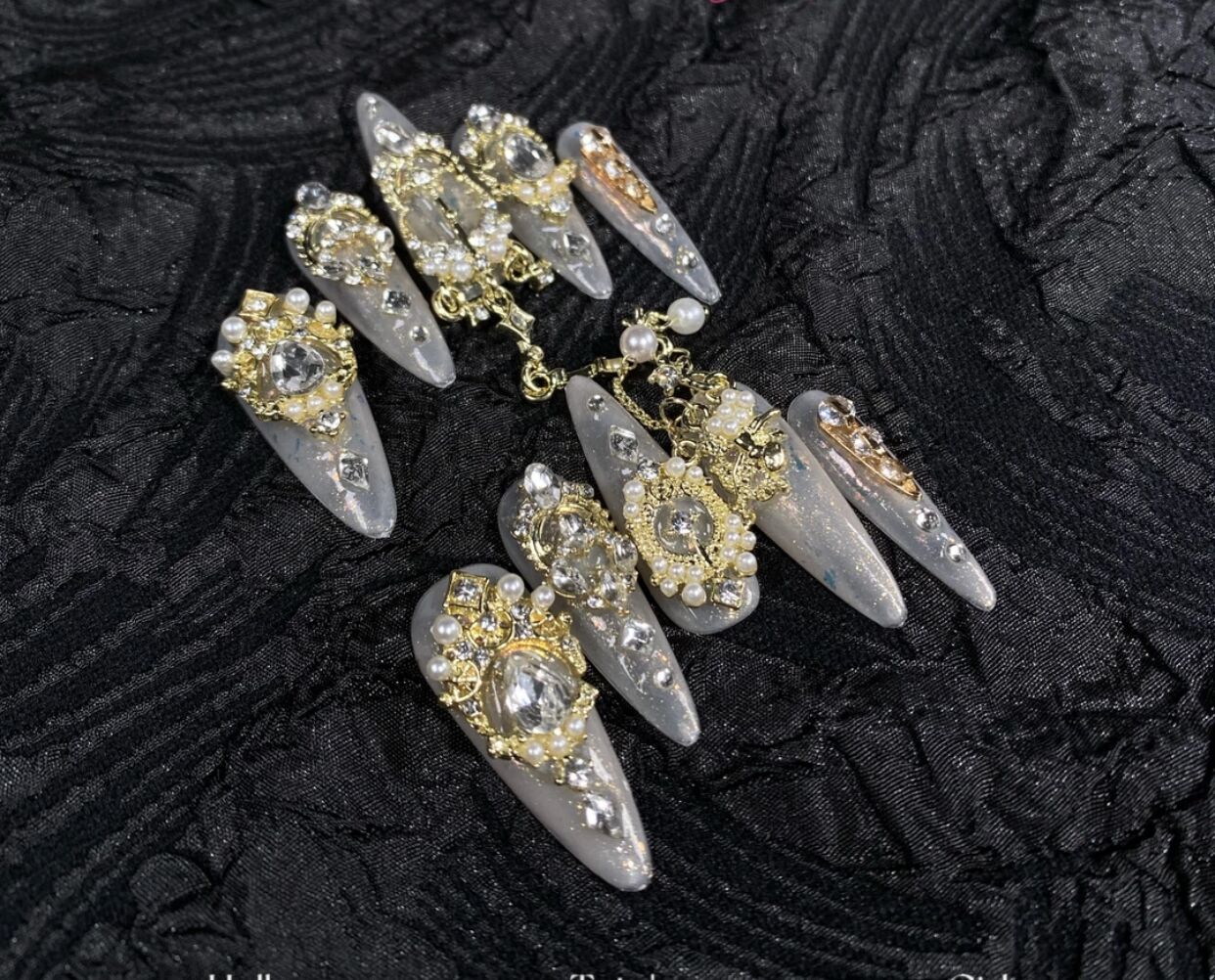 H345 Luxury Palace Golden Crown HANDMADE NAIL