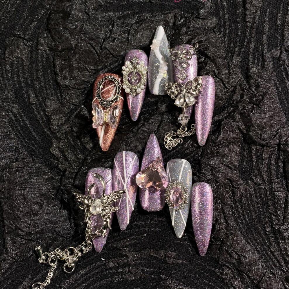 H346 Heavy Industry Sweetheart Retro Aurora Purple HANDMADE NAIL