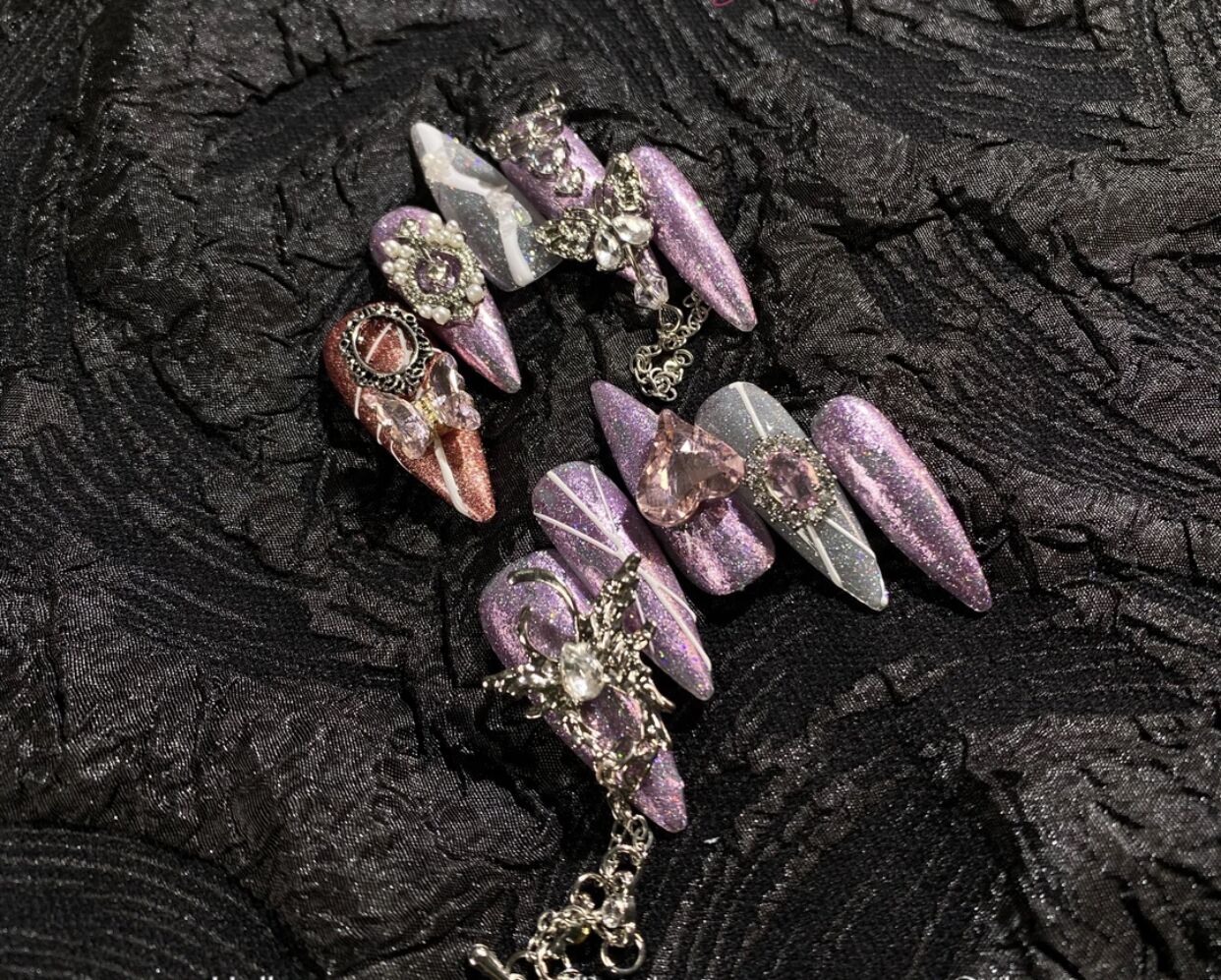 H346 Heavy Industry Sweetheart Retro Aurora Purple HANDMADE NAIL