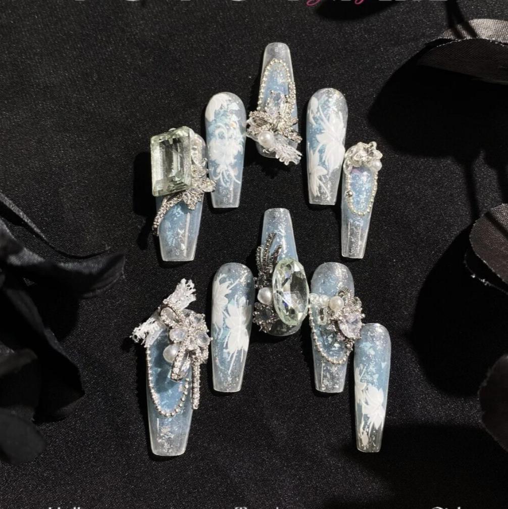 H347 Heavy Industry Luxury Sea Salt Mint HANDMADE NAIL