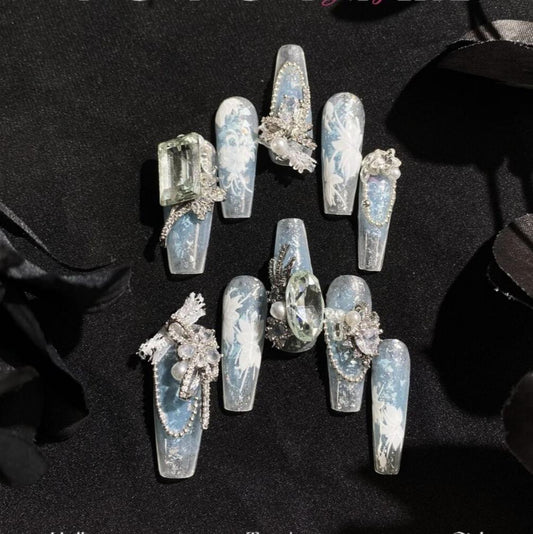 H347 Heavy Industry Luxury Sea Salt Mint HANDMADE NAIL