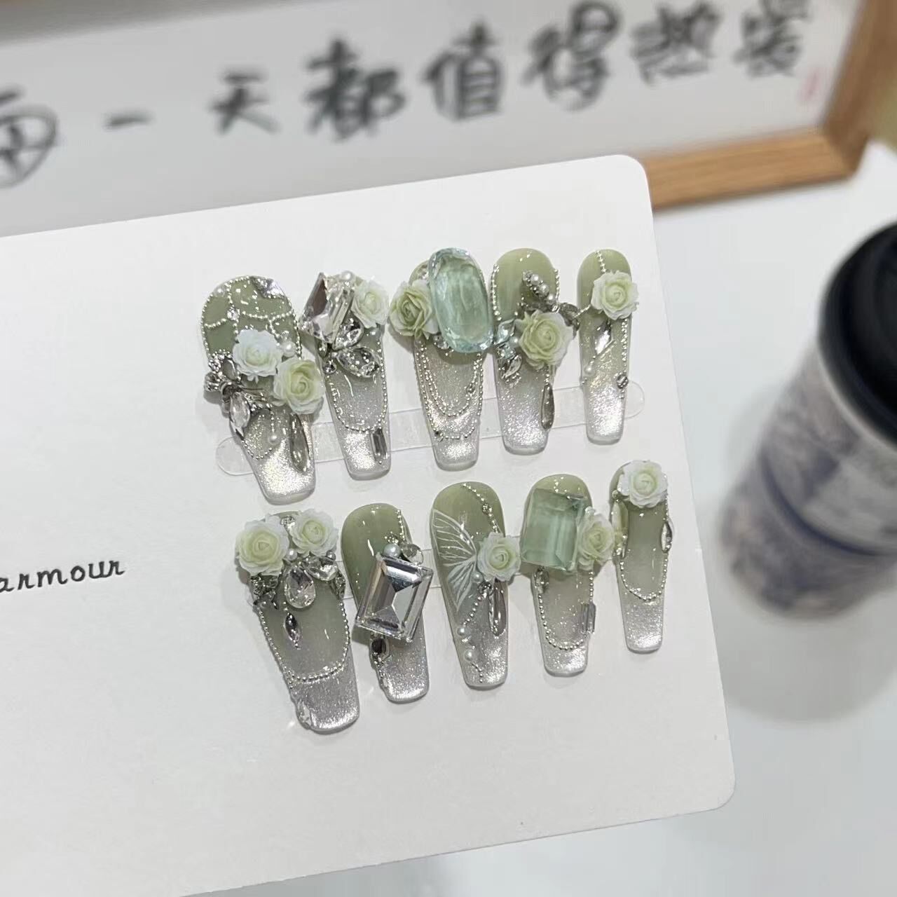 H377 Heavy Industry National Style Countryside Emerald Green HANDMADE NAIL