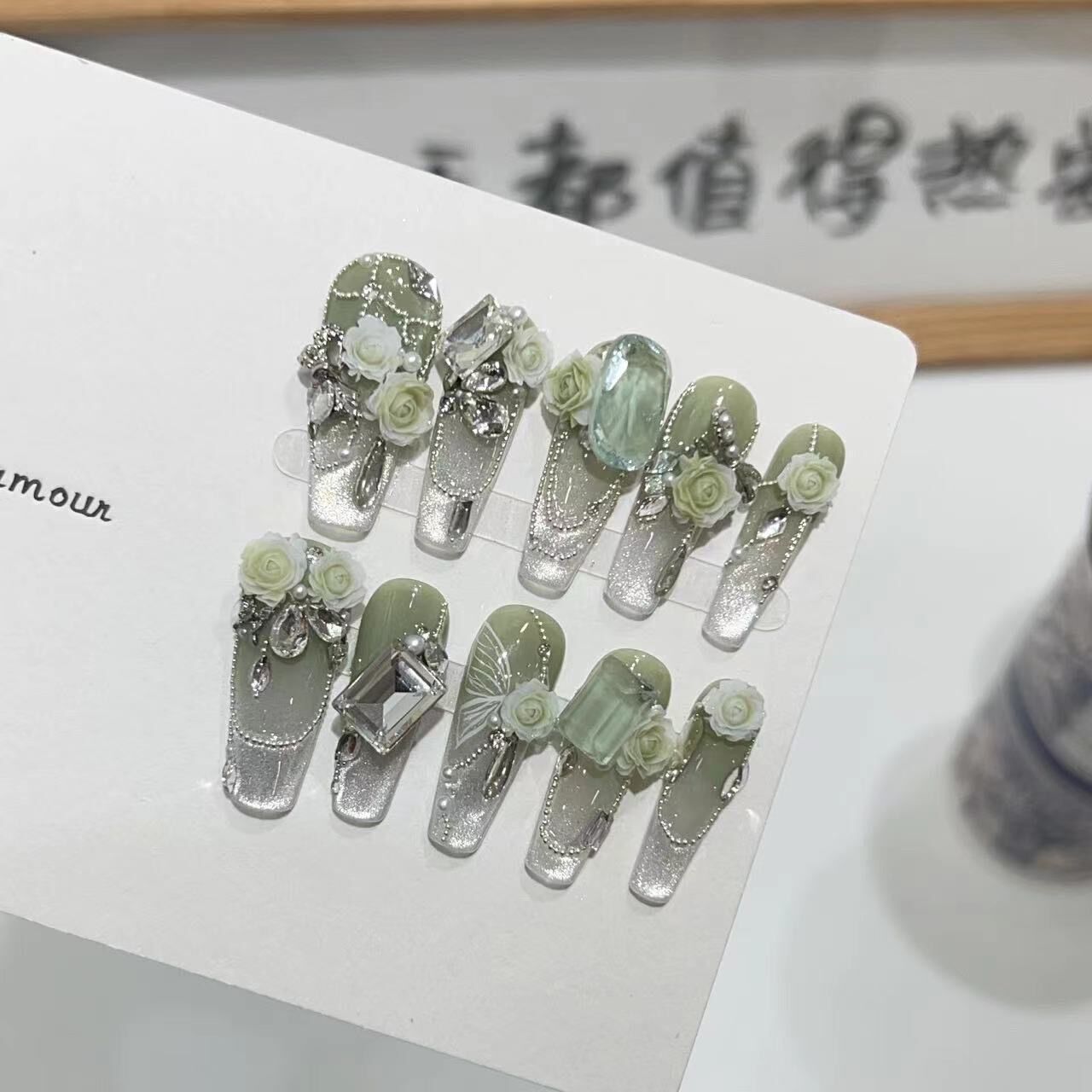 H377 Heavy Industry National Style Countryside Emerald Green HANDMADE NAIL