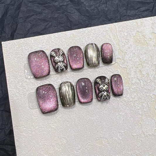 H379 Rogue Rabbit Purple Quartz HANDMADE NAIL