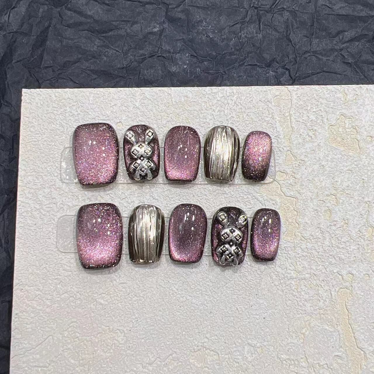 H379 Rogue Rabbit Purple Quartz HANDMADE NAIL