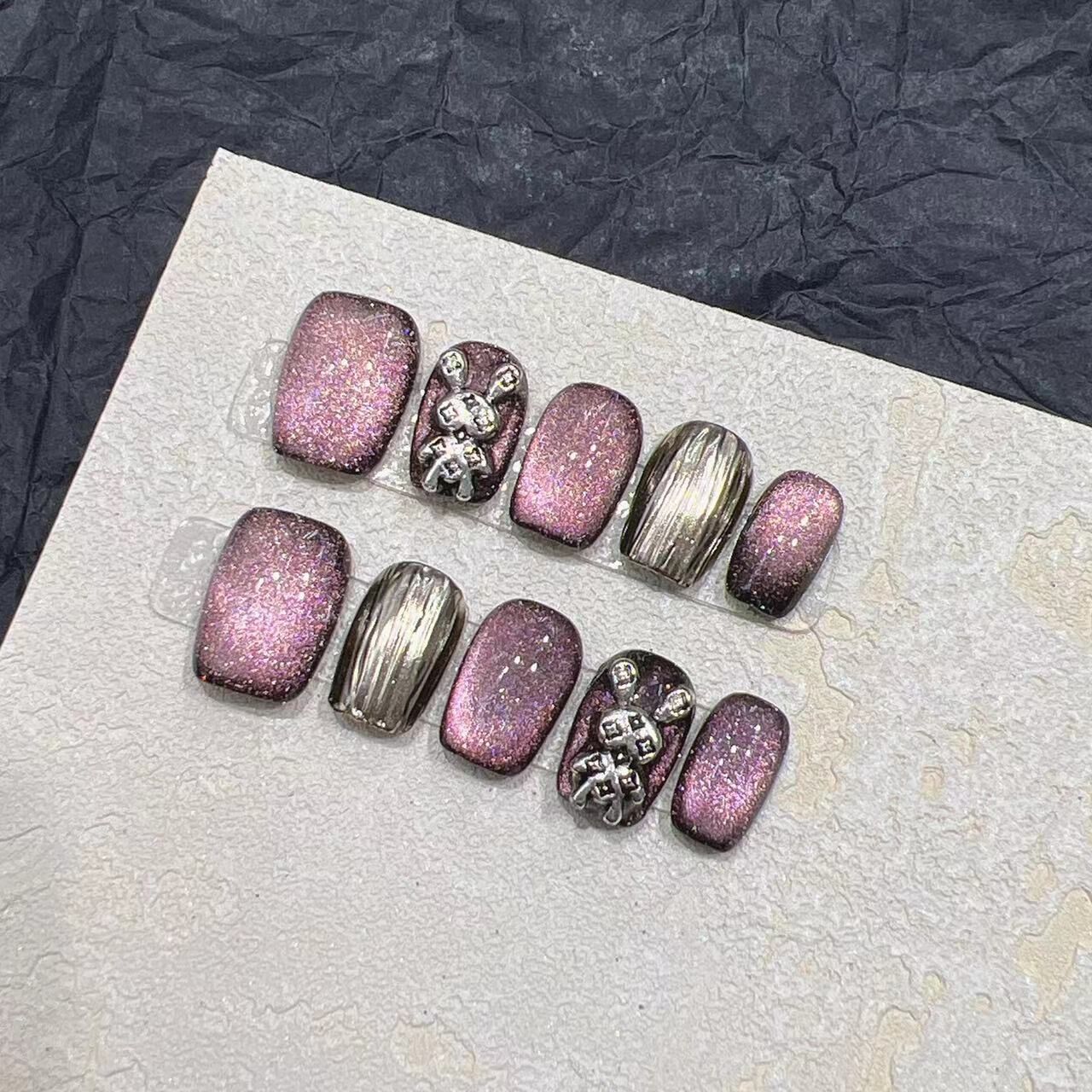 H379 Rogue Rabbit Purple Quartz HANDMADE NAIL