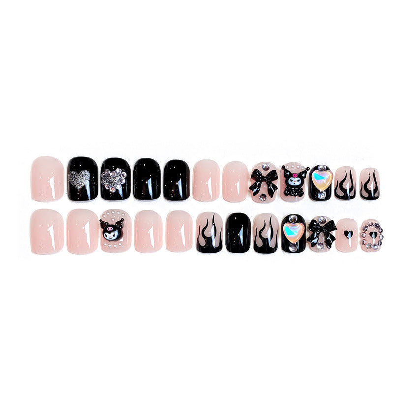 F3 KUKU Black Bow Heart SHORT NAIL