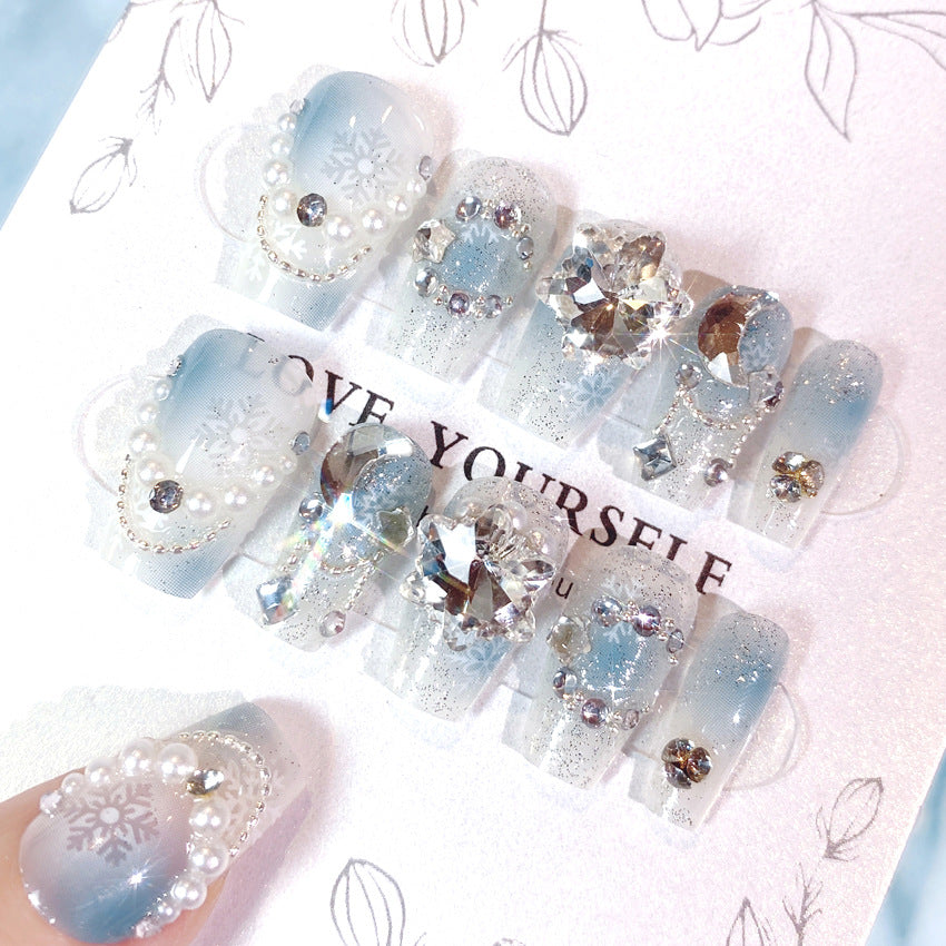 F26 Nude blue core zircon MEDIUM NAIL