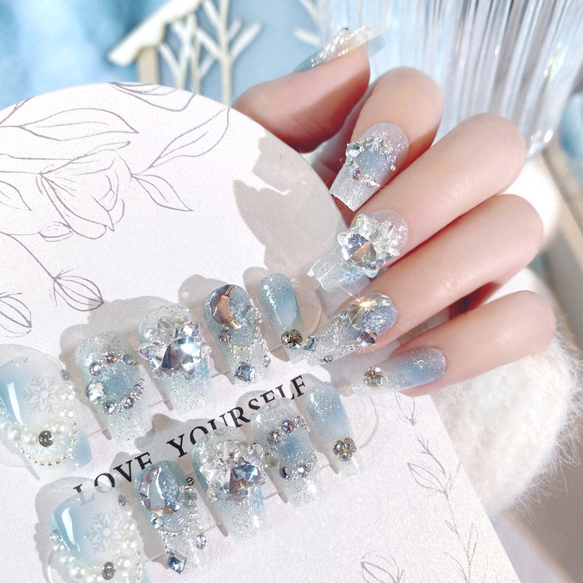 F26 Nude blue core zircon MEDIUM NAIL