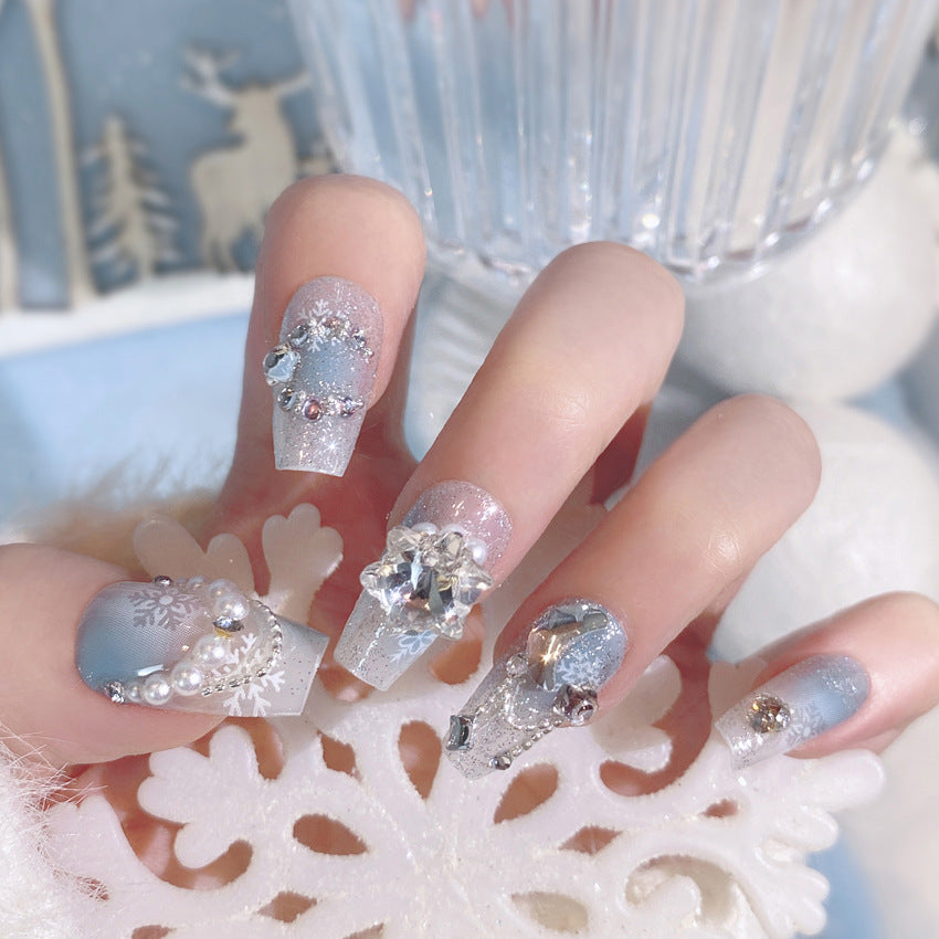 F26 Nude blue core zircon MEDIUM NAIL