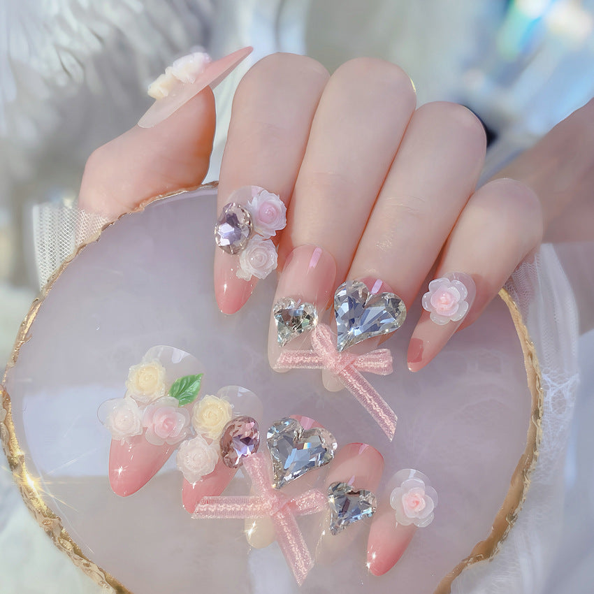 F28 Light pink bow zircon MEDIUM NAIL
