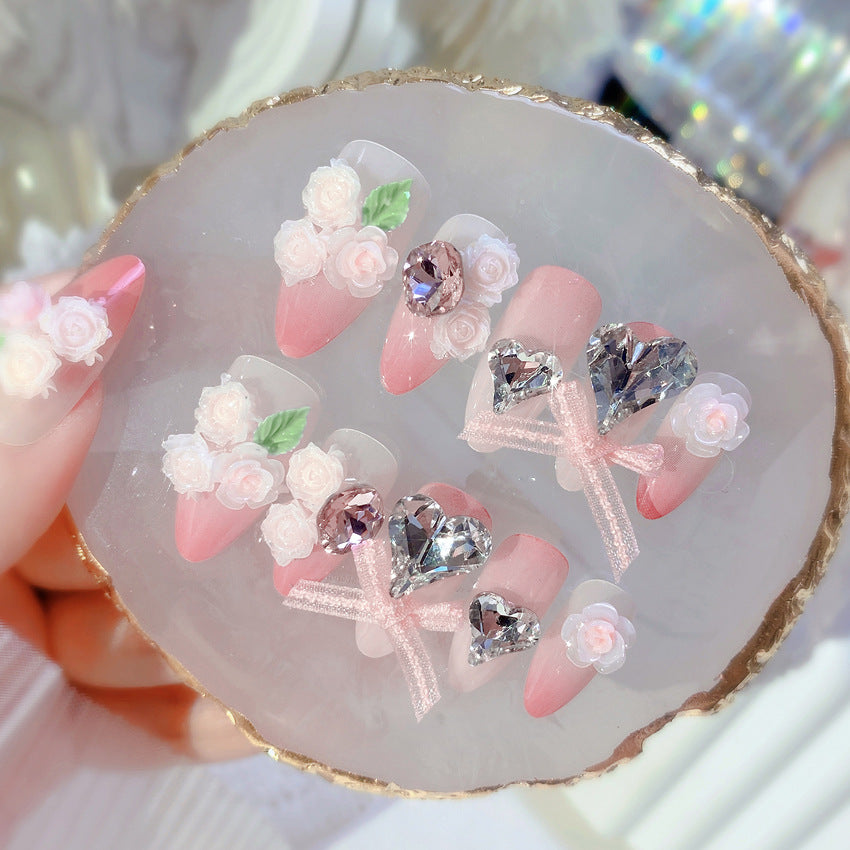 F28 Light pink bow zircon MEDIUM NAIL