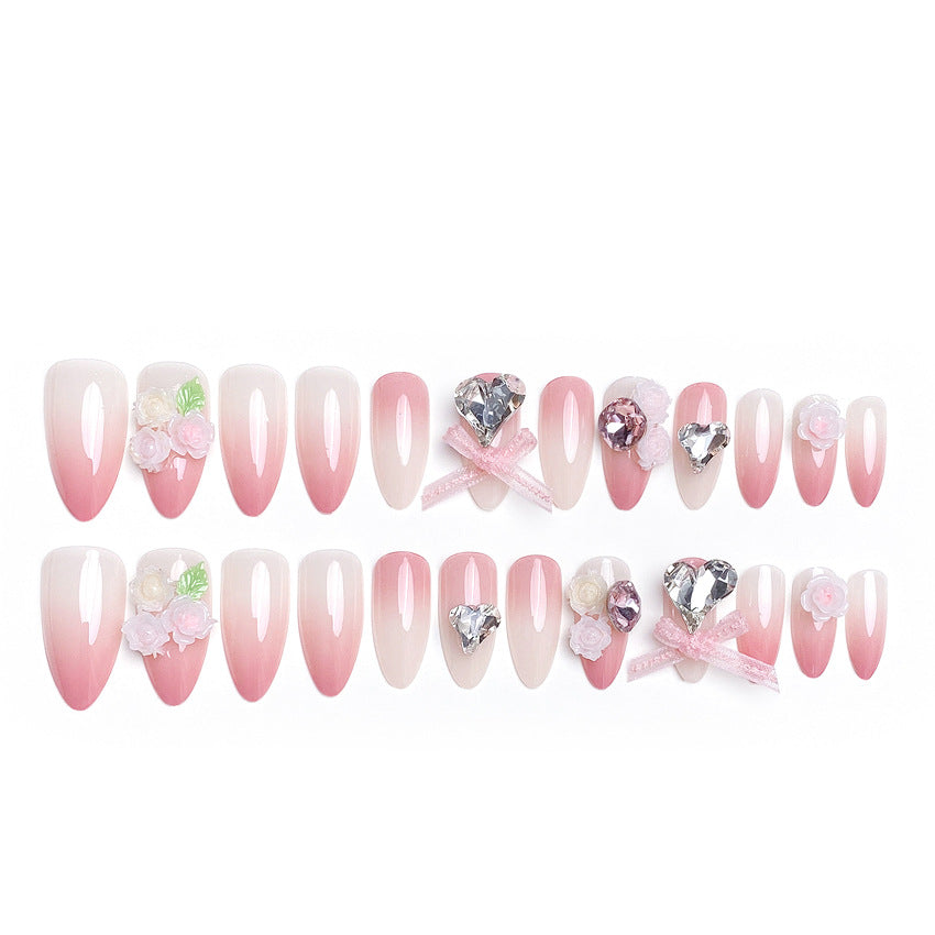 F28 Light pink bow zircon MEDIUM NAIL