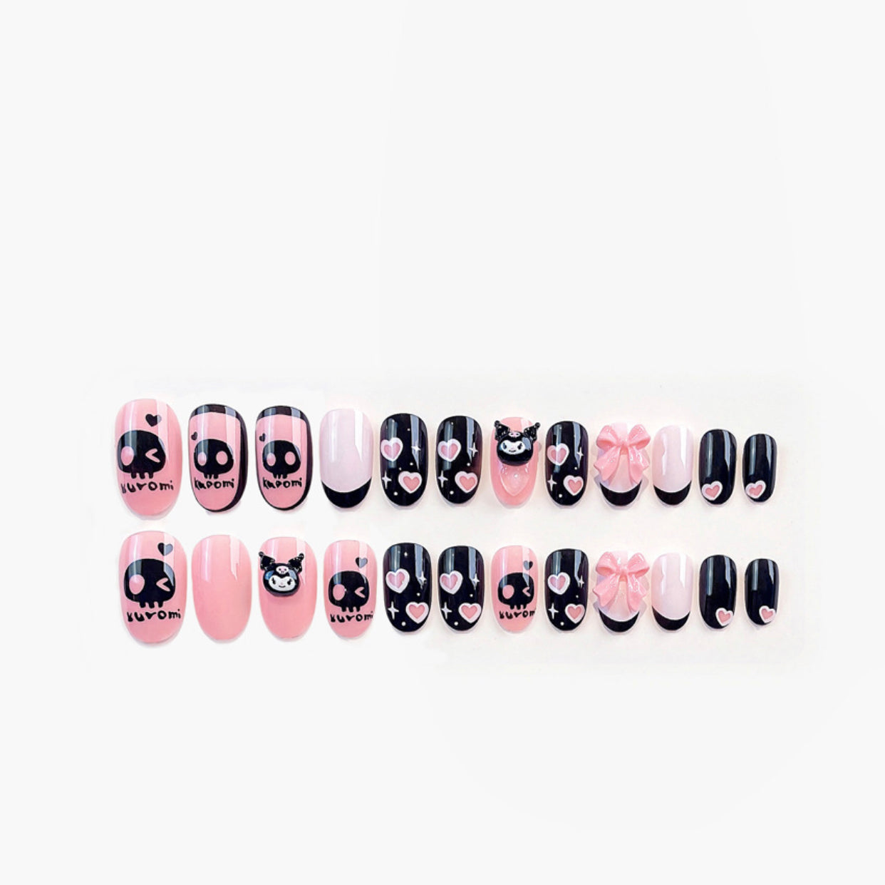 F32 KUKU Black & Pink Bow Heart SHORT NAIL