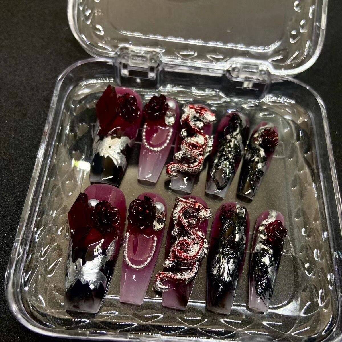 H297 The Year of the Dragon Lucky Ruby HANDMADE NAIL