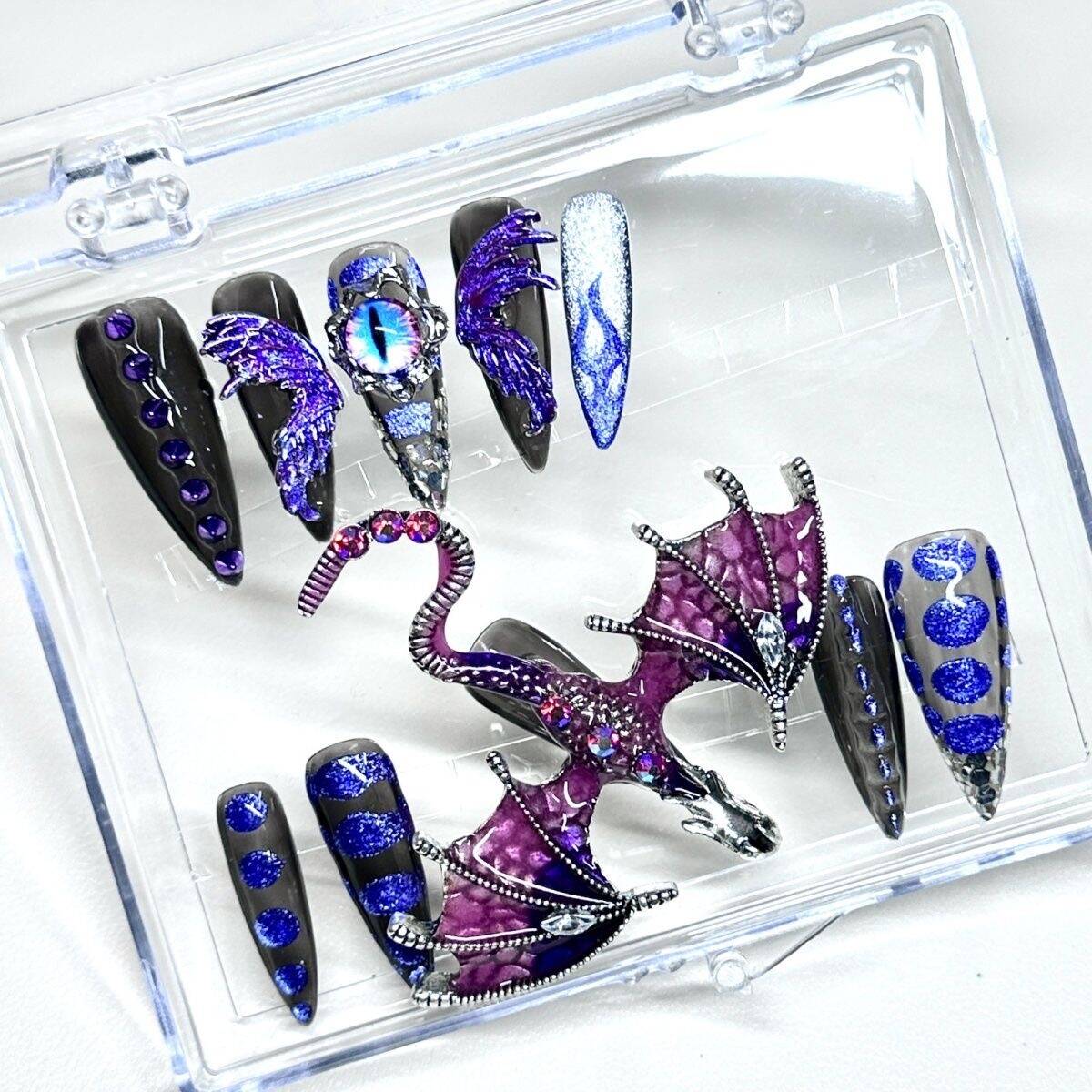 H299 Demon Purple Crystal Winged Dragon HANDMADE NAIL