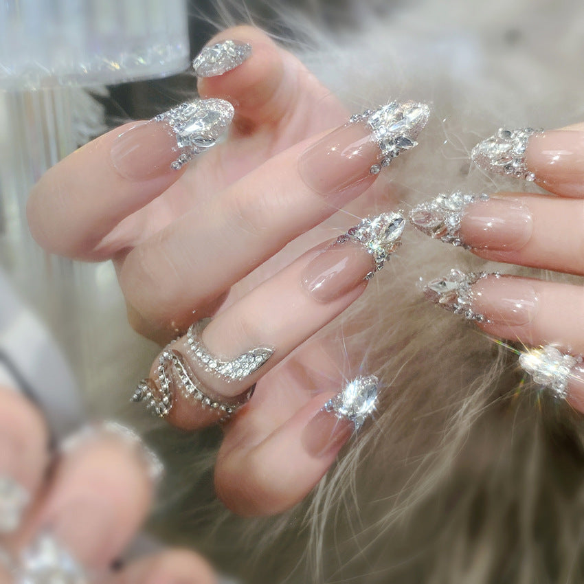 F35 Baby pink Shining Fingertip Diamond MEDIUM NAIL