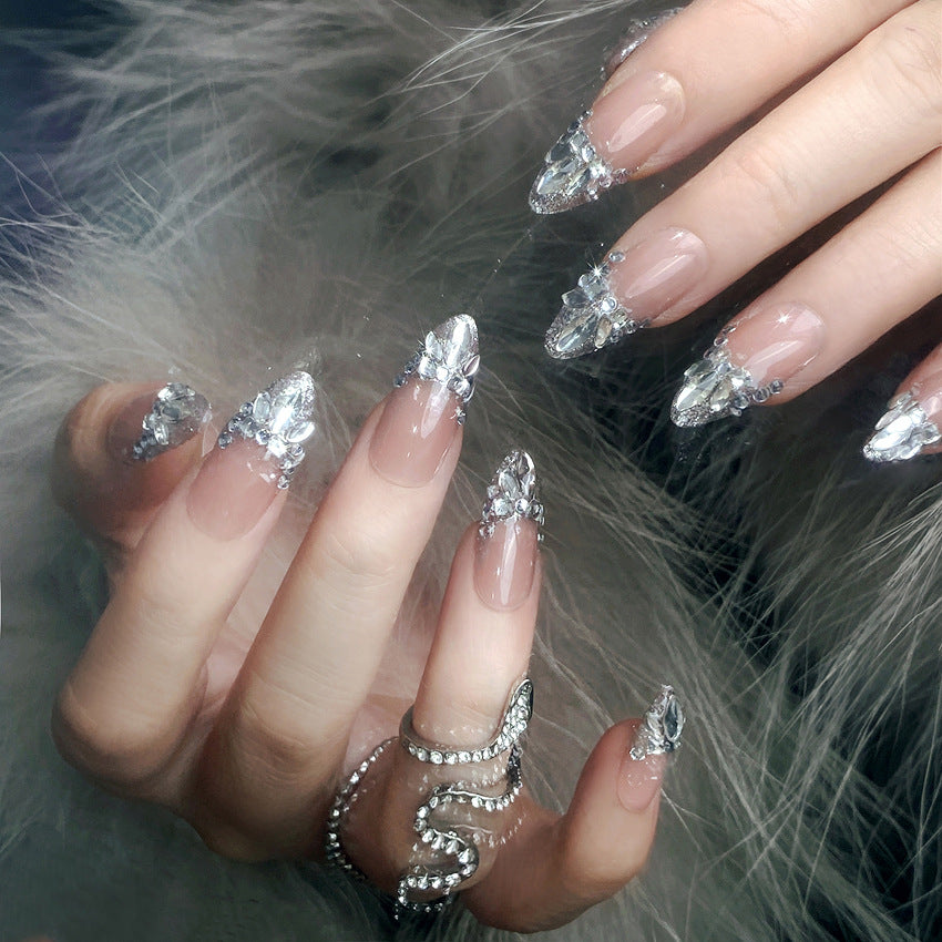 F35 Baby pink Shining Fingertip Diamond MEDIUM NAIL