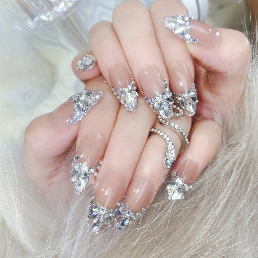 F35 Baby pink Shining Fingertip Diamond MEDIUM NAIL