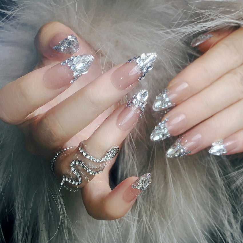 F35 Baby pink Shining Fingertip Diamond MEDIUM NAIL