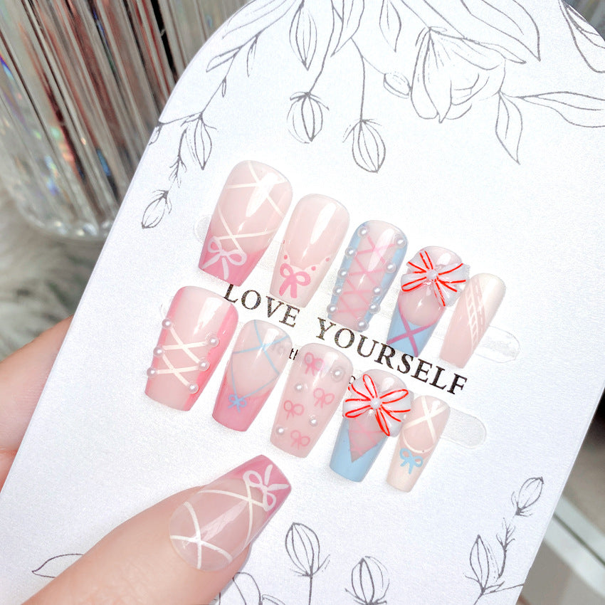 F38 Gentle sweet ladylike fresh bow MEDIUM NAIL