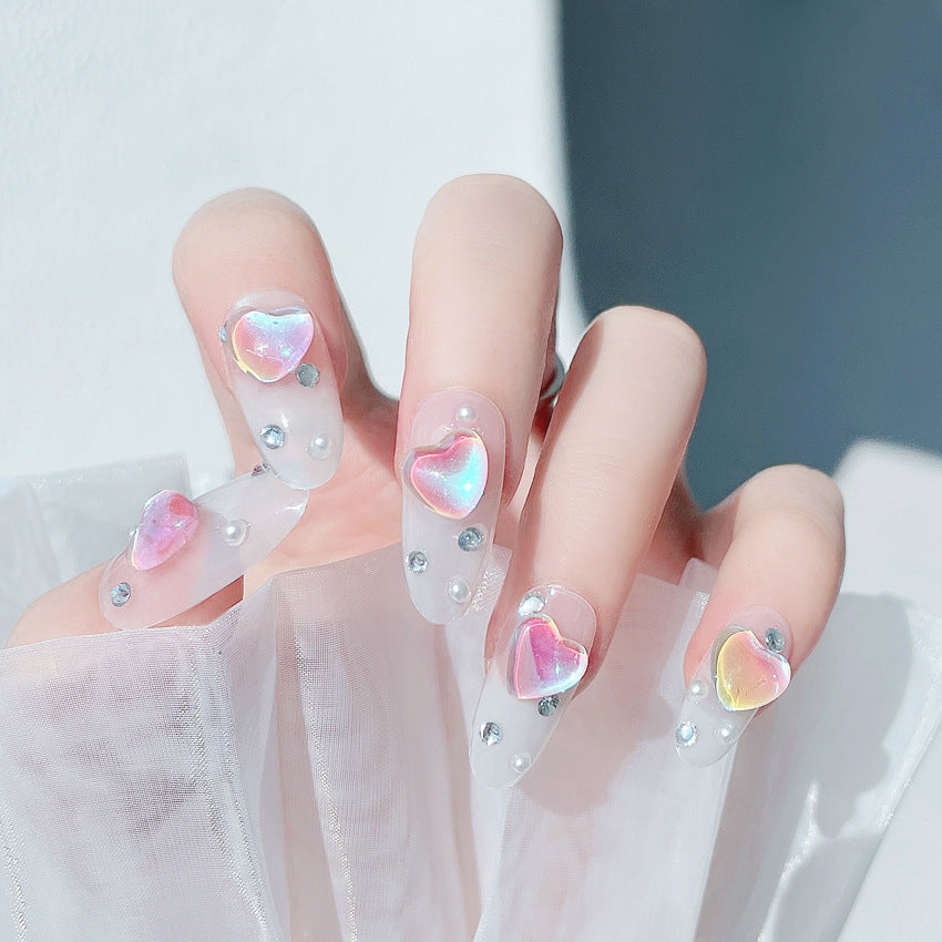 F46 Ice Transparent Aurora Love MEDIUM NAIL