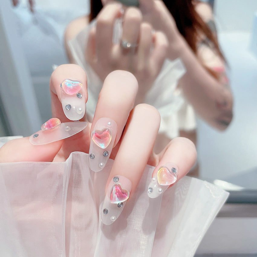 F46 Ice Transparent Aurora Love MEDIUM NAIL