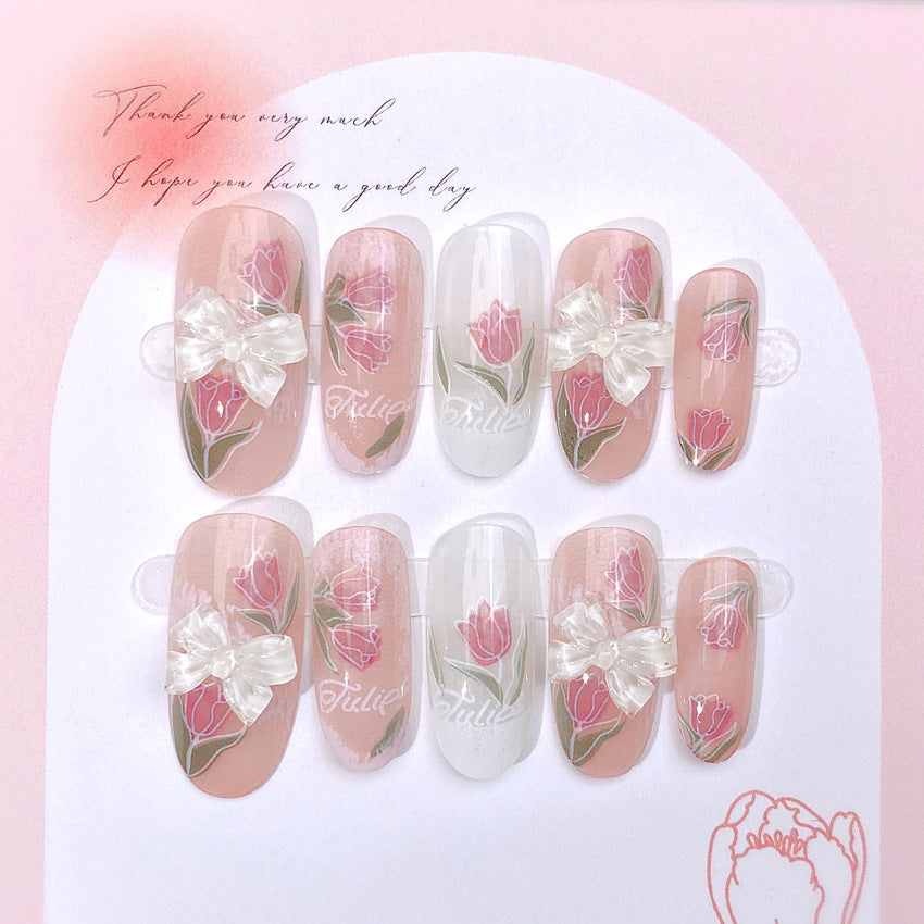 F48 Girl Bow Tulip MEDIUM NAIL