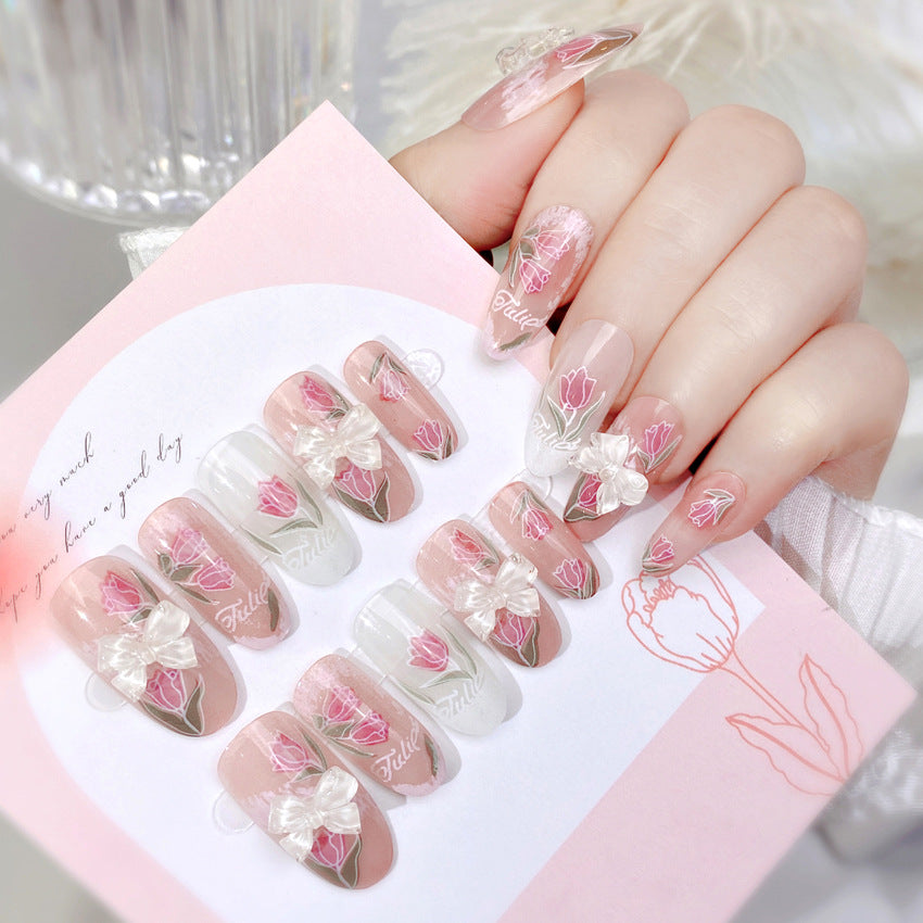 F48 Girl Bow Tulip MEDIUM NAIL
