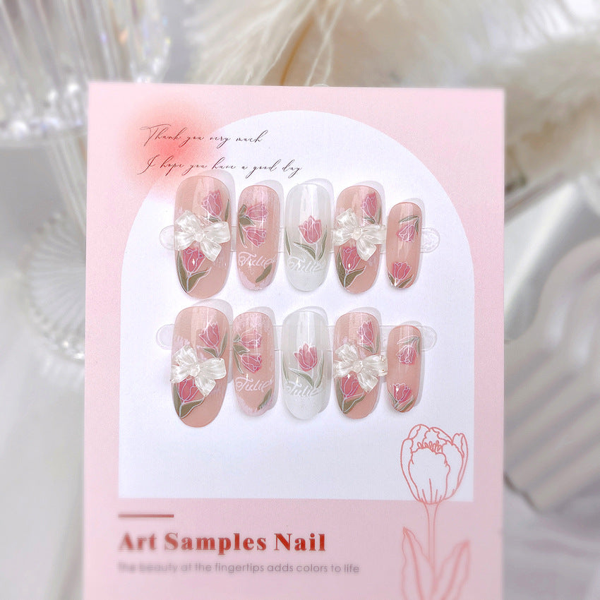 F48 Girl Bow Tulip MEDIUM NAIL
