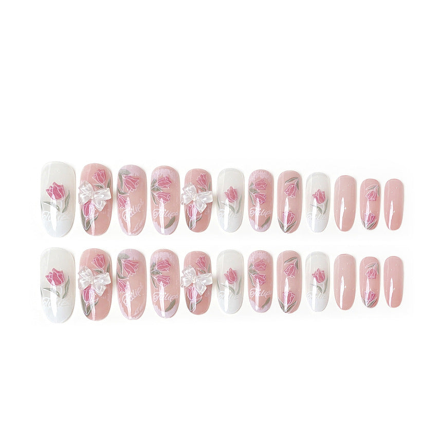 F48 Girl Bow Tulip MEDIUM NAIL