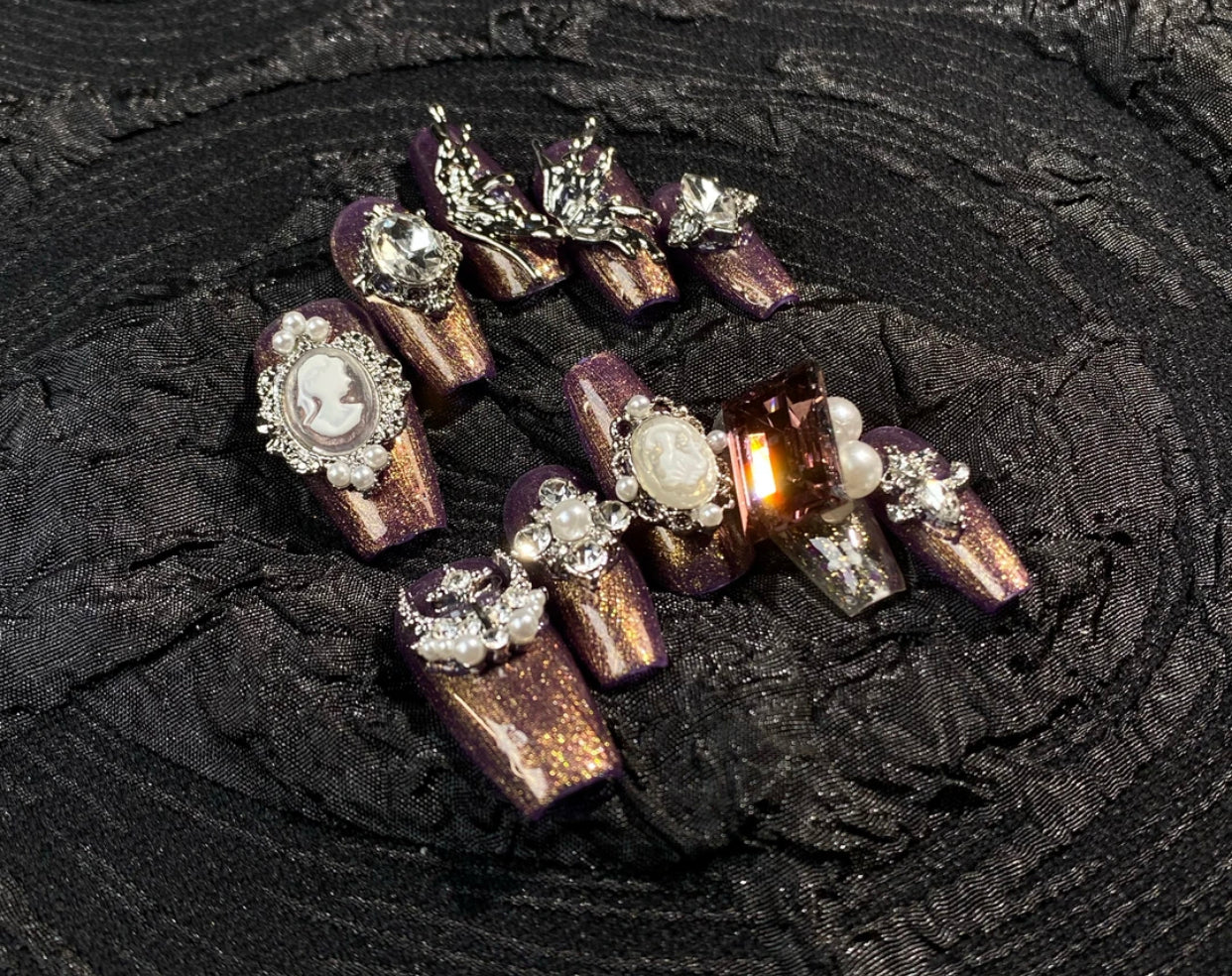 H331 Heavy Industry Luxury Gold Purple Amber HANDMADE NAIL