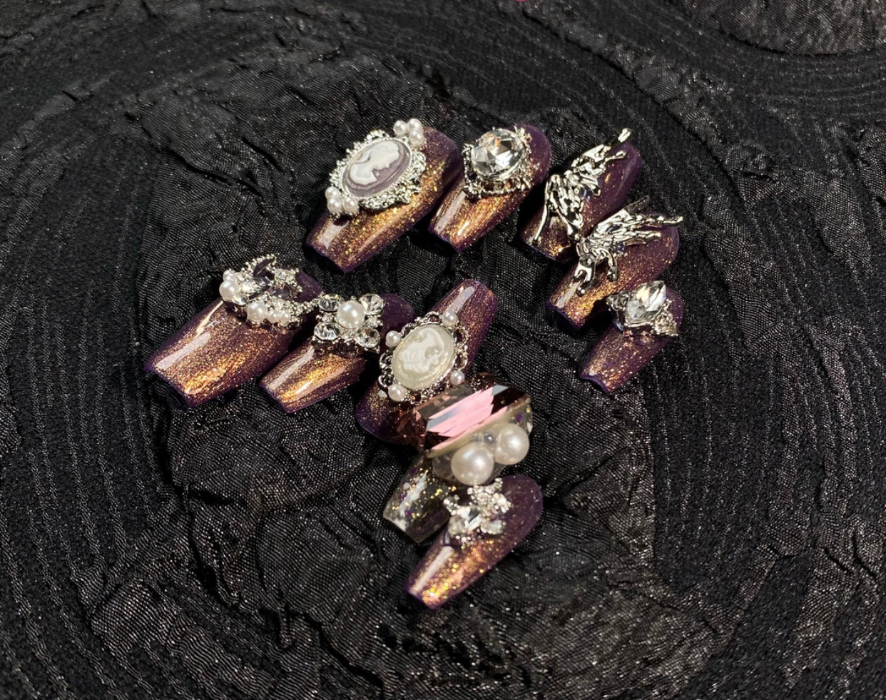 H331 Heavy Industry Luxury Gold Purple Amber HANDMADE NAIL